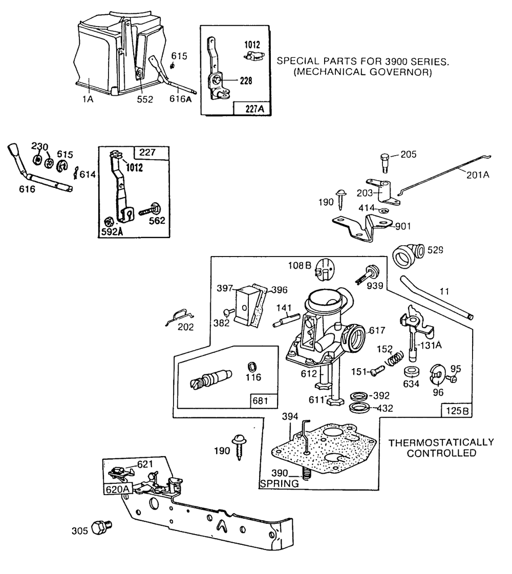 Carburetor Assembly Control Bracket Diagram and Parts List for 112982-3912-XX  Briggs and Stratton Engine